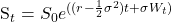 \begin{equation*}$S_{t} = S_{0}e^{((r-\frac{1}{2} \sigma^2)t + \sigma W_t)}$\end{equation*}