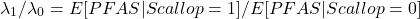 \[\lambda_1 / \lambda_0 = E[PFAS | Scallop = 1]/ E[PFAS | Scallop = 0]\]