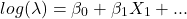 \[log(\lambda) = \beta_0 + \beta_1 X_1 + ...\]